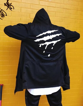 兰菁2017秋季新国潮中长款男士风衣外套抓痕外衣日系青少年酷帅男装