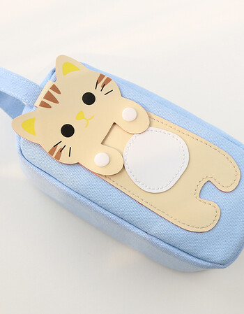 韩国可爱简约创意猫咪卡通帆布笔袋女学生大容量拉链文具盒铅笔袋 大