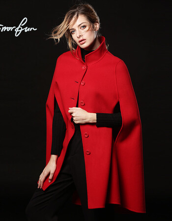 mirrorfun 冬装新款 立领斗篷中长款双面呢斗篷羊绒斗篷 红色 xl