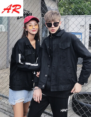 ar2017秋装新款情侣装机车夹克衫bf风潮流男女外套学院班服 黑色 m