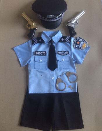 衣服儿童款表演警官服装演出交警服帽子套装 天蓝色 短袖短裤帽子手枪