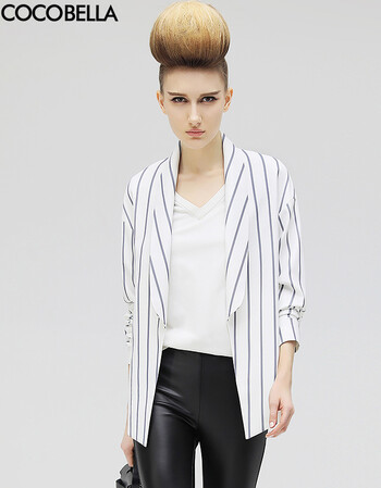 cocobella 黑白竖条纹显瘦小西服女士春潮宽松休闲西装外套ct604 黑白