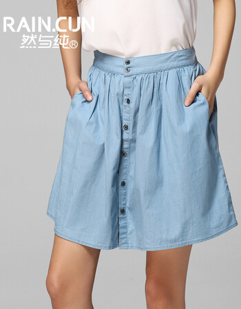然与纯牛仔裙女半身裙新款女裙大码宽松中裙短裙韩版潮A字N5008 蓝色 L码