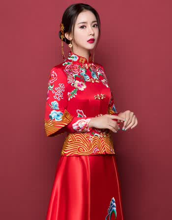 秀禾服新娘2018新款敬酒服中式嫁衣旗袍修身婚纱礼服龙凤褂秋季女 003