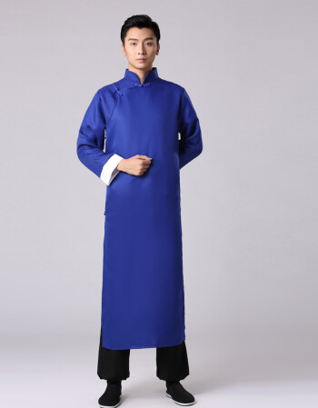 中式结婚礼服伴郎伴娘服长衫长袍大褂民国古装相声兄弟团礼服 蓝色