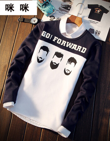 嗦咪咪春秋男装初中高中学生男孩夏大童长袖t恤上衣服 t203上青下白色