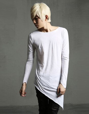 杀马特长款演出体恤衫 个性夜店演出服上衣1101 白色 m