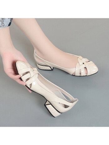 大东dusto包头凉鞋女夏2022新款大码女鞋蓝色中年妈妈软皮平跟编织