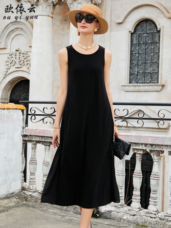 裙女长款过膝宽松无袖打底裙中年坎袖长裙打底春夏2023新黑色l100斤内