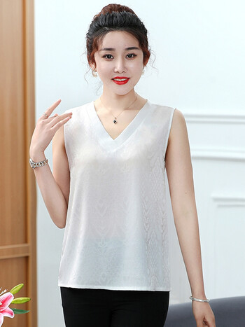 欧之裳中年女士背心纯色外穿夏季上衣宽肩带妈妈夏装内搭无袖马甲打底