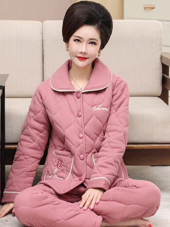睡衣女冬三层加厚纯棉夹棉睡衣中老年妈妈老人冬天棉袄家居服套装