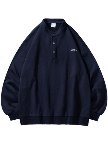 bdls cityboy日系半开襟线圈卫衣男秋冬宽松休闲纯色套头外套 藏蓝加