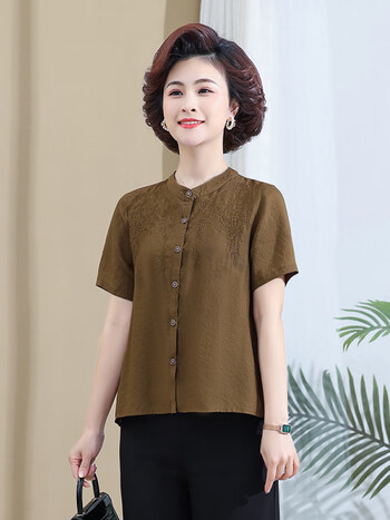 恒源祥hyx妈m妈夏装洋气t恤上衣服中年女遮肚短袖衬衫中年时尚宽松小