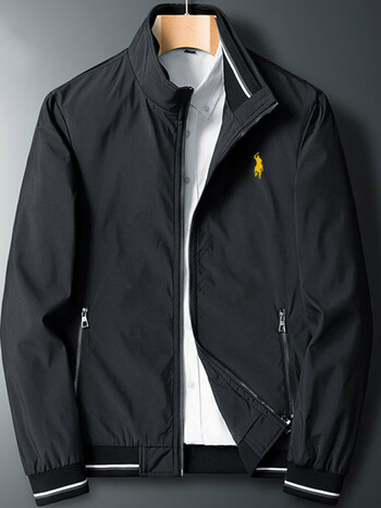 保罗外套男士修身型夹克男大码潮流棒球领中青年休闲上衣男爸爸装黑色