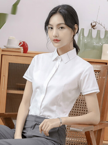 衬衫女时尚洋气高端短袖气质酒店工作服工装上班族面试白衬衣白色38l