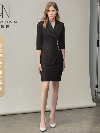 法曼努秋冬黑色西装职场售楼部职业装女装套裙前台酒店工作服高端正装