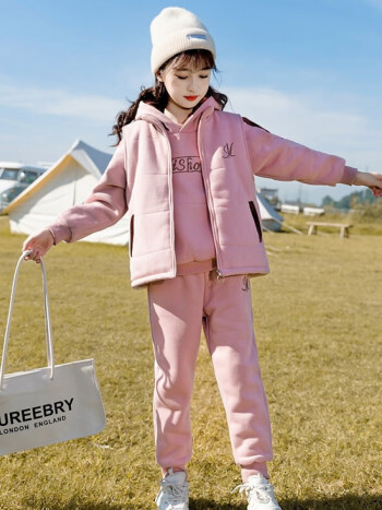 女童套装加绒加厚卫衣三件套秋冬装313岁中大童小女孩休闲马甲儿童装