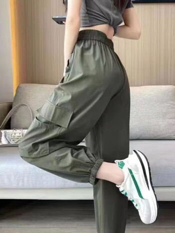gochiei束脚工装裤女夏季薄款新款宽松显瘦高腰透气速干裤哈伦运动裤