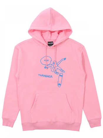 thrasher官方jlp日版kcufhooded火焰潮流街头卫衣连帽衫粉色l