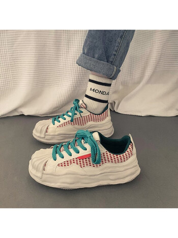 头鞋女秋季新款时尚溶解底小众设计ins潮百搭学院风运动板鞋绿色38