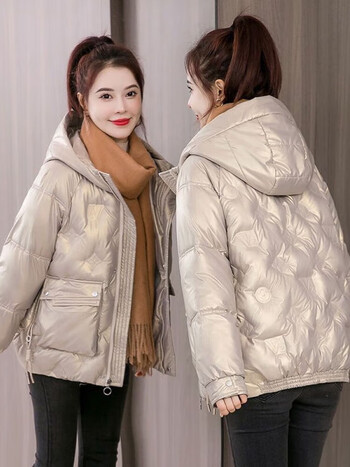 岁湘高档九江羽绒服女2022年新款短款亮面免洗宽松加厚白鸭绒洋气冬季