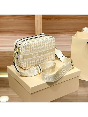 酷奇袋鼠magickingmk相机小方包包2023新款真皮宽肩带单肩斜挎包女米