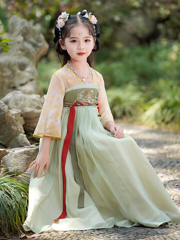 安妮优儿汉服夏装女童2023新款中国风女孩古装超仙连衣裙儿童襦裙公主