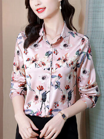 babiboy轻奢高档高档真丝衬衫女长袖碎花上衣2022春新款气质百搭洋气