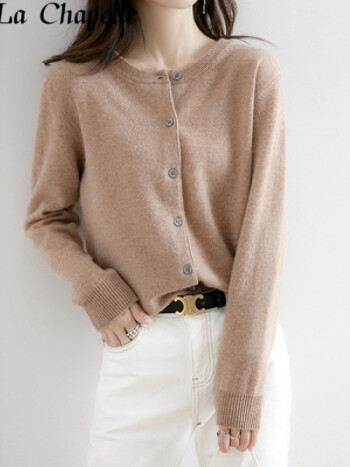 拉夏贝尔春秋新款羊毛针织衫女开衫薄甜美小外搭女外套宽松长袖百搭