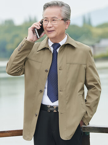 榄舍男装爸爸外套春秋纯棉中老年夹克衫男装上衣老年外衣宽松老人