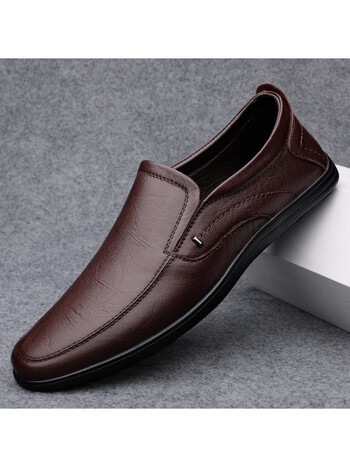 热风麦官方真牛皮休闲皮鞋透气软底豆豆鞋男舒适百搭驾车鞋暗棕38标准