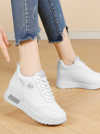 意尔康经典真皮内增高女鞋新款夏季百搭厚底小白鞋轻便软底休闲运动鞋