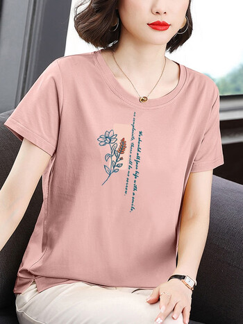 侣扁五十到六十多岁女短袖夏天穿的t恤汗衫中年短袖正肩t恤女夏季洋气