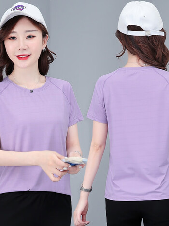 女款短袖跑步速干衣圆领修身休闲运动户外t恤官方旗舰网店浅紫色xl