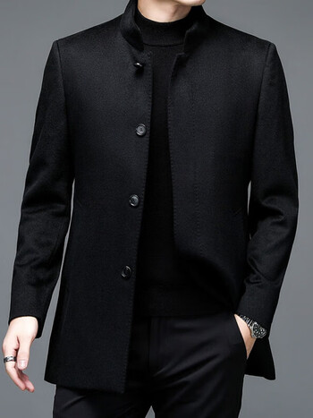 leidylux轻奢品牌男装山羊绒毛呢大衣男立领中长款商务外套秋冬男装