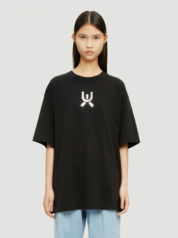 uooyaa乌丫2021秋季舒适百搭经典logo宽松廓形t恤黑色s