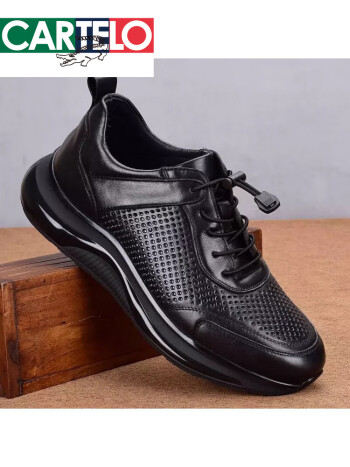 高档男鞋真牛皮运动男夏季透气休闲鞋时尚镂空皮鞋网面轻便气垫男
