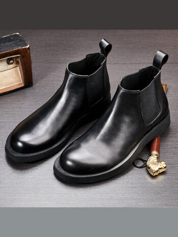 男马丁靴男高帮皮鞋黑色切尔西短靴男英伦皮靴大头男靴子黑色毛里38
