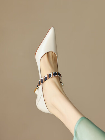 她她贝高端轻奢玛丽珍女鞋一字带细高跟鞋时尚尖头复古小香风单鞋女