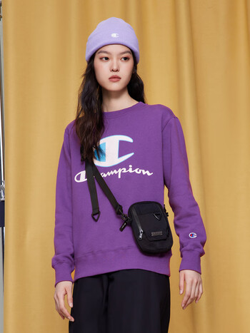 champion冠军2022秋冬加绒胶印草写logo大c套头无帽卫衣 紫色 s