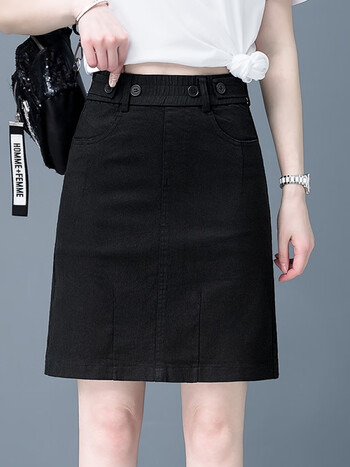 牛仔半身裙女2023年新款夏季高腰休闲裙显瘦薄款a字裙短裙子黑色26s