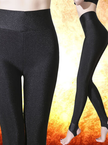 产羊绒光泽裤女一体秋冬打底裤女外穿加绒加厚羊毛踩脚裤 黑色光泽裤