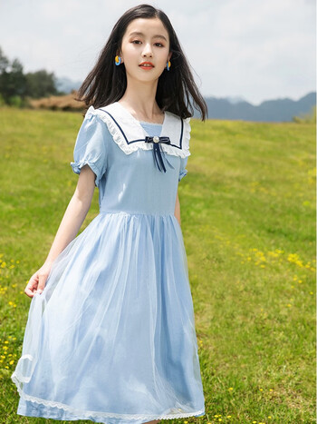 汤灵鼠女大童连衣裙夏装网红新款儿童洋气12岁学生女孩夏季女童夏天