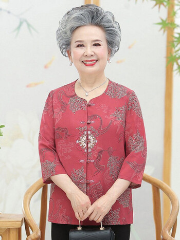 夕薇美夏季新品女老人家老奶奶夏天衣服七分袖老奶奶穿的中老年人女
