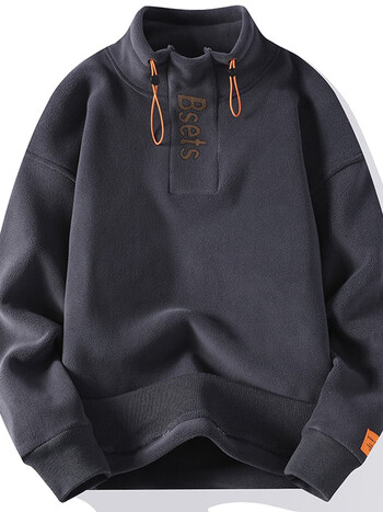 秋冬季高领奥粒绒卫衣男士青少年加绒加厚摇粒绒初高中学生深灰色加绒