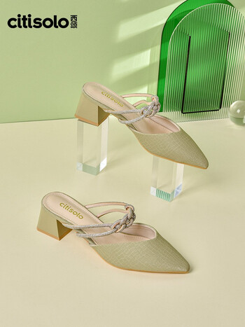 大东/西颂夏季新款甜美仙女风中跟粗跟婉约尖头包头凉鞋女鞋2700 松