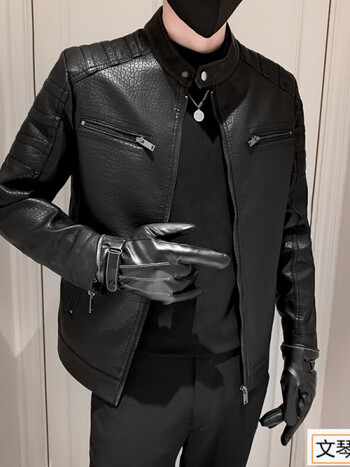 苏京猫春装新款男士立领机车皮衣潮流修身帅气皮夹克外套男装上衣服