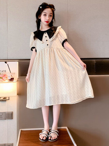 凡逸芙童装女童新款连衣裙女孩洋气夏季学院风休闲裙中大童时尚公主裙