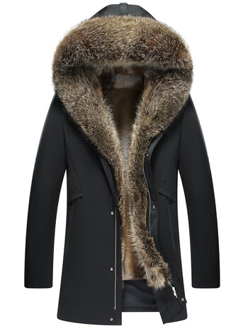 中长款整皮毛内胆貉子毛领皮毛一体皮草男皮大衣尼克服冬季男保暖外套
