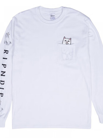 维络斯ripndip贱猫长袖t恤男情侣款lordnermal经典款口袋猫 白色 xl